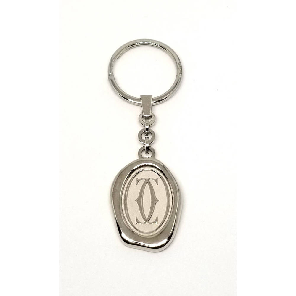 Cartier Motif Key Ring Logo Plate Keychain Silver